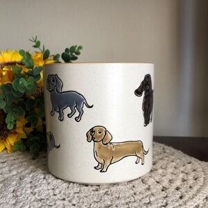 Dachshund Patterned Cream Dog Planter Pot